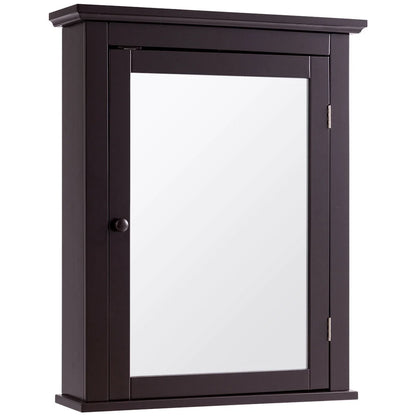 Gymax Bathroom Mirror Cabinet Adjustable Shelf Wall Mounted Medicine Storage Brown