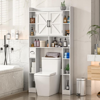Vabches Over The Toilet Storage Cabinet, Freestanding Bathroom Space Saver with Adjustable Shelf and 2 Doors