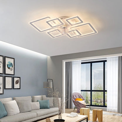 33inch Modern LED Ceiling Fan Light with Remote, Dimmable 6-Ring Square Flush Mount Lighting Fixture for Bedroom, Living Room, Kitchen, Bathroom, Balcony