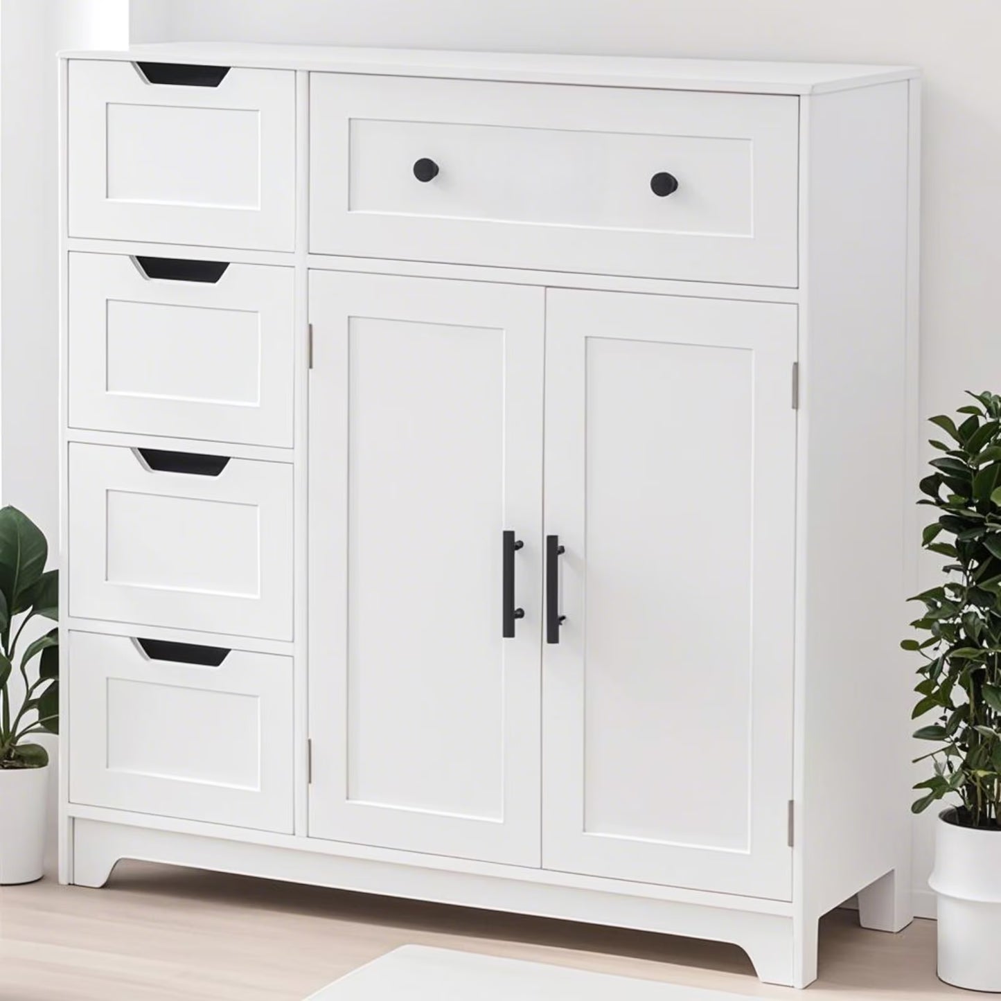 Ktaxon Wooden Bathroom Floor Cabinet with 4 Drawers & 1 Cupboard for Living Room Entryway, White