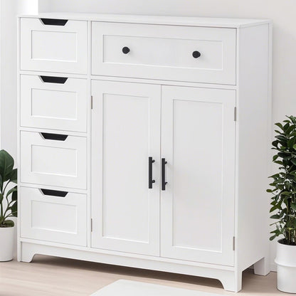 Ktaxon Wooden Bathroom Floor Cabinet with 4 Drawers & 1 Cupboard for Living Room Entryway, White