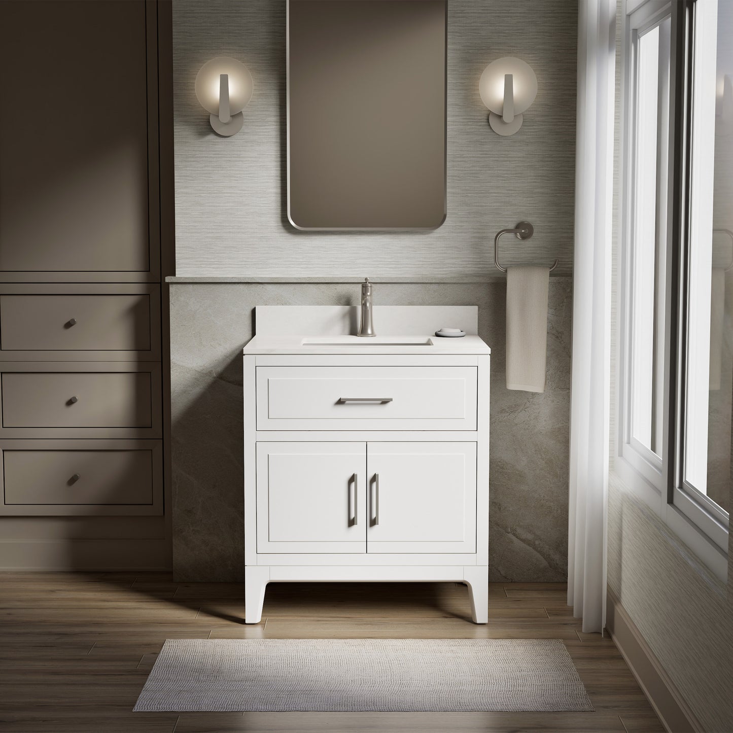 Tio Bathroom Vanity Cabinet with Sink and Quartz Top in White