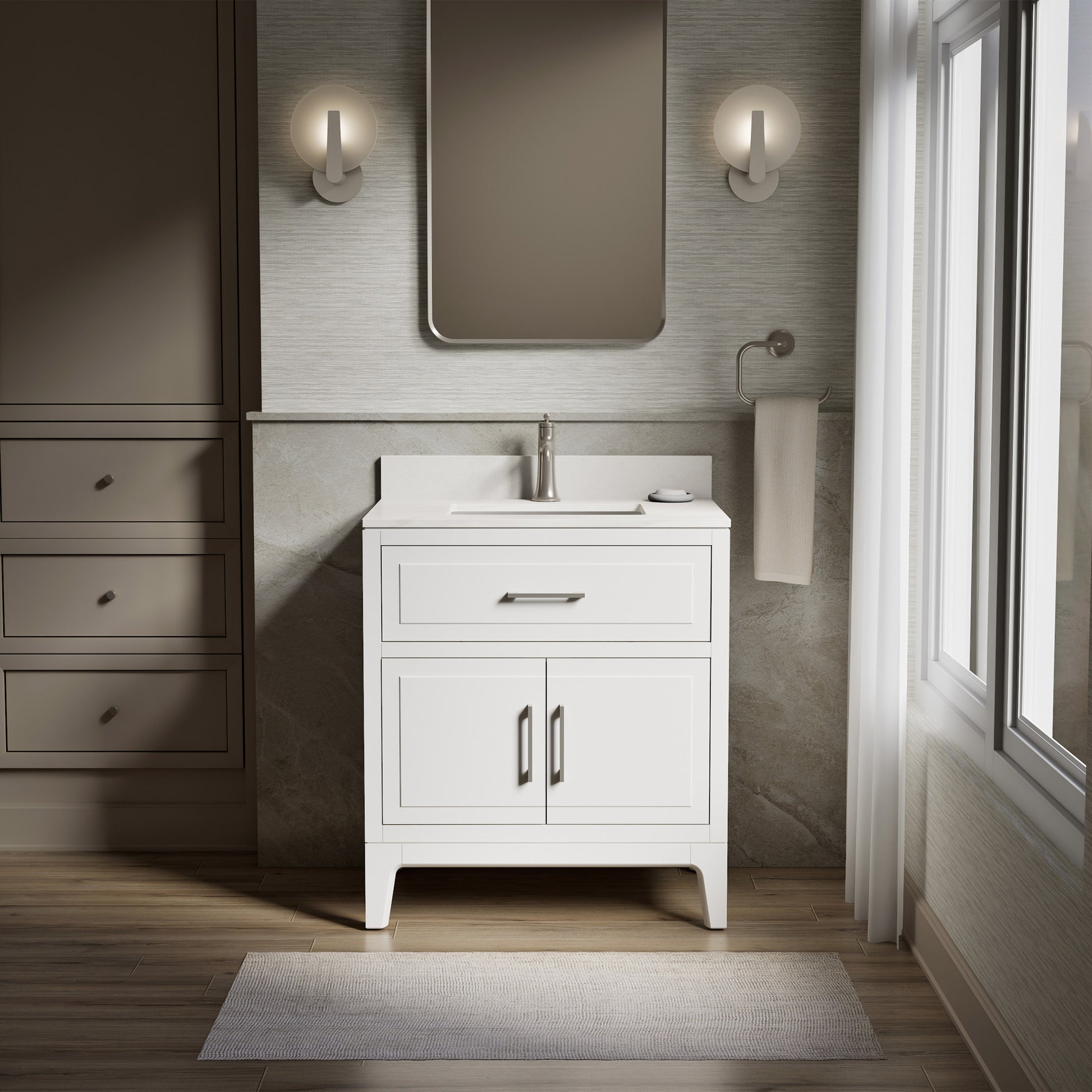 Tio Bathroom Vanity Cabinet with Sink and Quartz Top in White