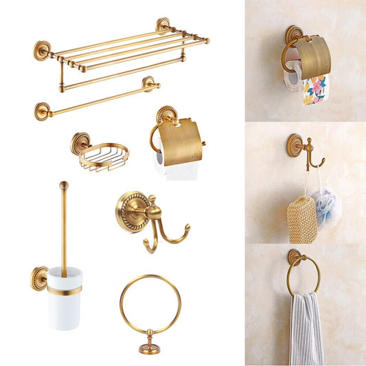 Fichiouy 7Pcs Bathroom Towel Holder Set Vintage Gold Wall Mount Towel Bar Rack Holder