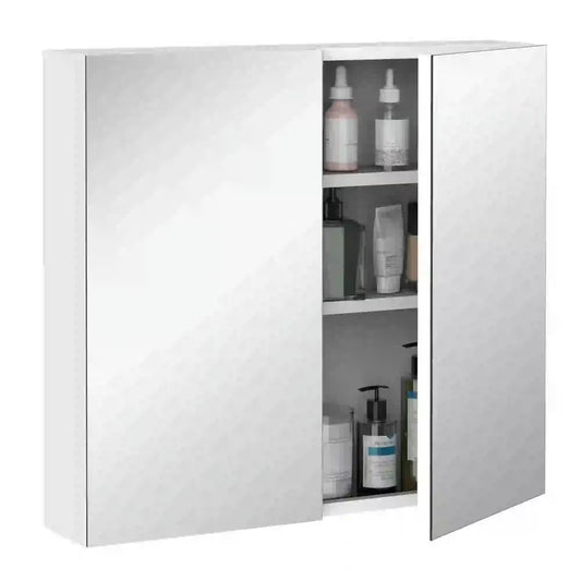 Topcobe Bathroom Mirrored Cabinet, 24"x22" Steel Frame Medicine Cabinet, Wall-Mounted Storage Organizer with Double Doors, Modern Furniture for Bathroom, White