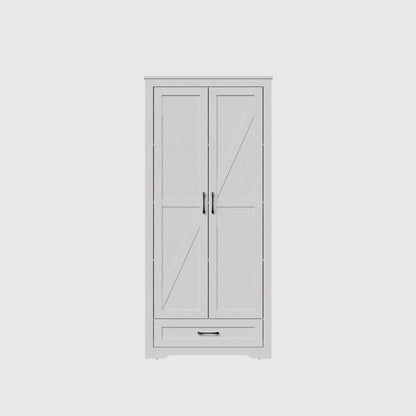 YouTrend 69" Tall Kitchen Pantry,Farmhouse Storage Cabinet with 2 Barn Doors 4 Adjustable Shelves and Large Drawer for Dining Room,Living Room,Bathroom,White