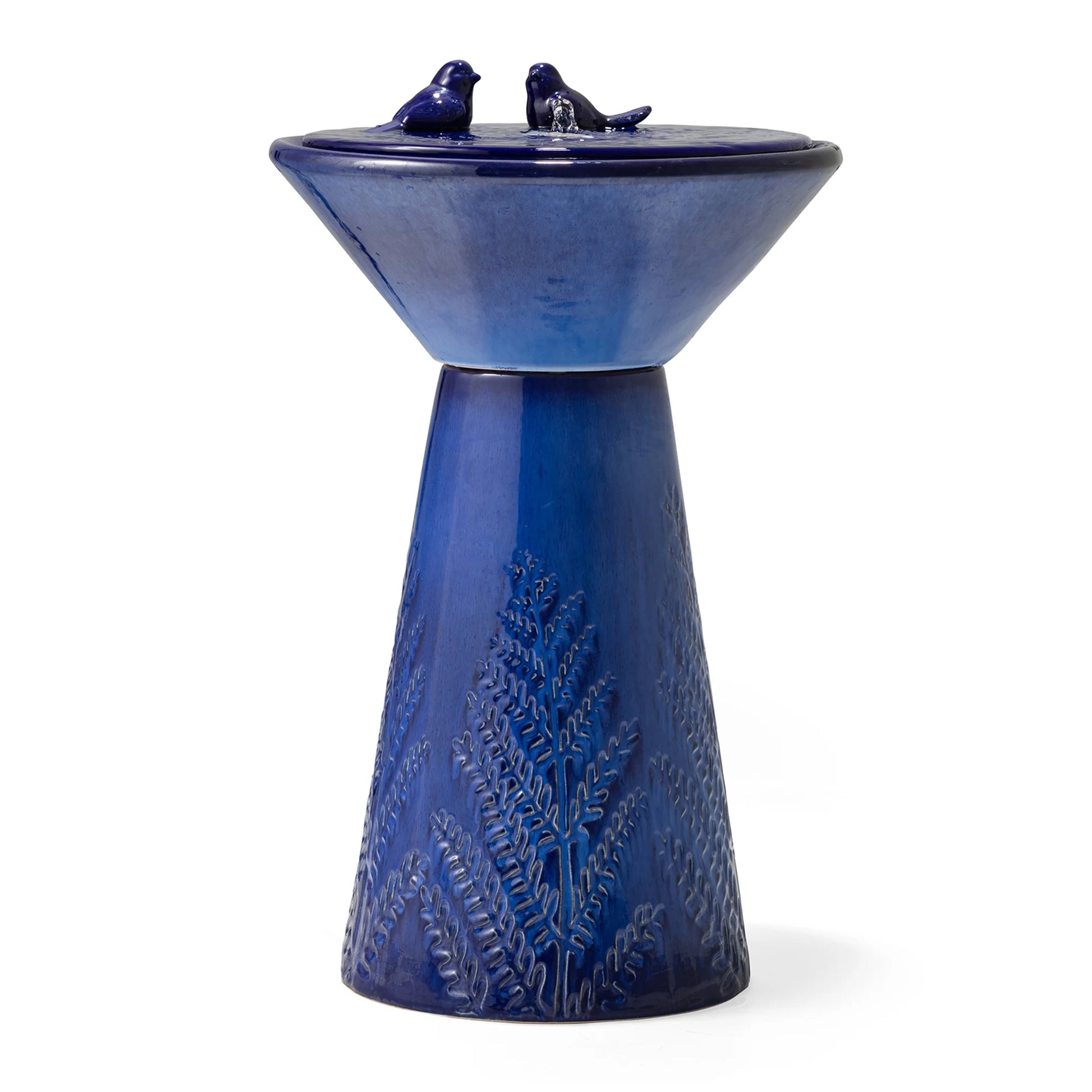 Glitzhome 27.5" Fountain with Pump and LED Light Embossed Pedestal Ceramic Bird Bath, Turquoise