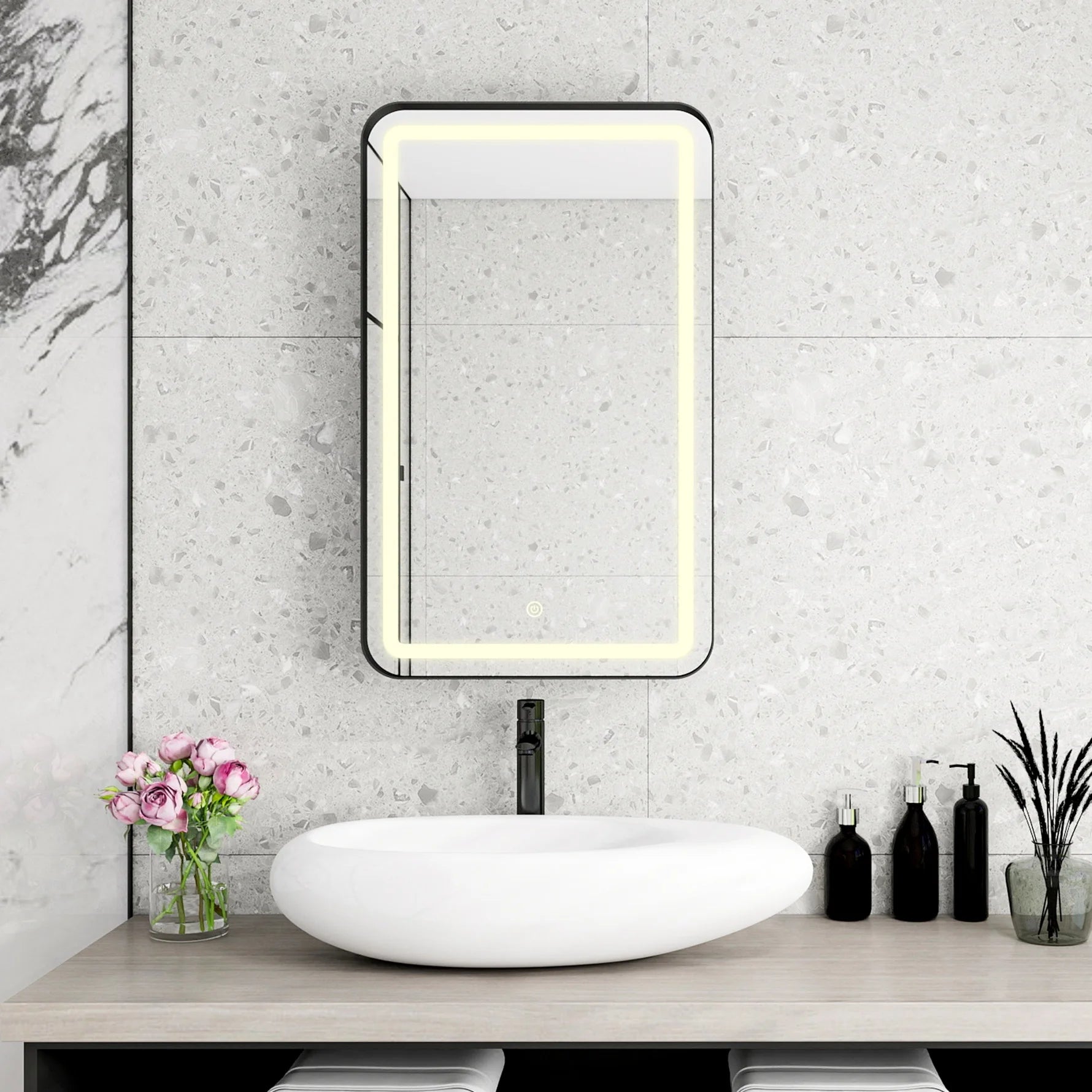34-Inch Black Medicine Cabinet with Mirror, Wall-Mounted Bathroom Storage with Adjustable Glass Shelves & LED Lighting, Recessed or Surface Mount Design for Space-Saving Organization