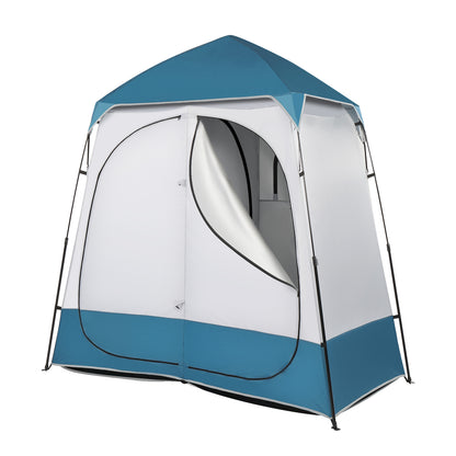 2 Rooms Camping Shower Tent, 7.5 FT Outdoor Pop up Changing 2 Room, Instant Extra Wide Privacy Shelter for Camping Dressing Toilet Bathroom with Carry Bag, Blue & White