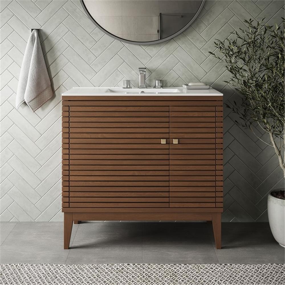 Modway Ledger 36" Bathroom Vanity in Walnut White