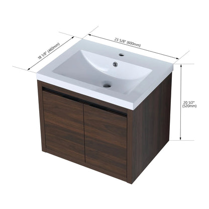 Bathroom Vanity with Sink, Bathroom Vanity with Float Mounting Design, 24 Inch Bathroom Sink Cabinet with Soft Close Doors for Bathroom, California Walnut