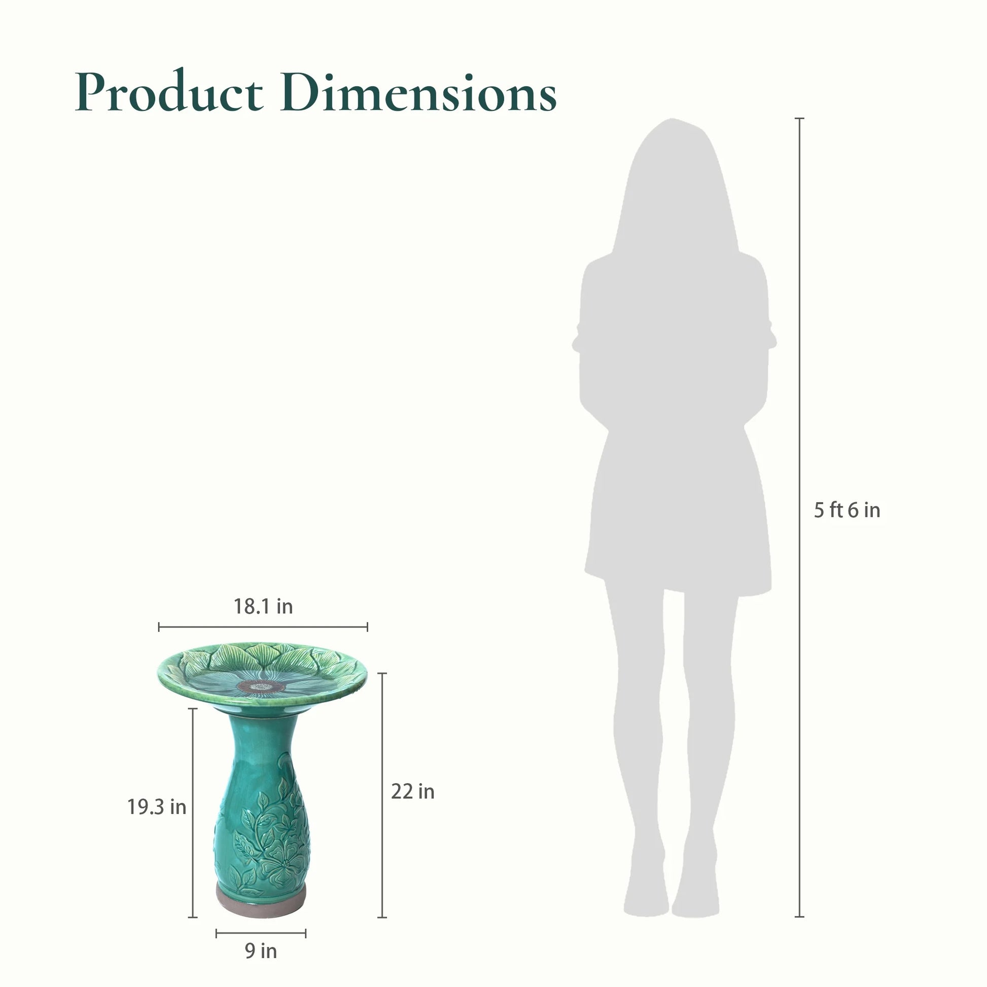 LuxenHome 23 Inch Ceramic Bird Bath for Outside, Elegant Tall Outdoor BirdBath with Floral Embossed Design