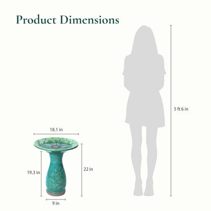 LuxenHome 23 Inch Ceramic Bird Bath for Outside, Elegant Tall Outdoor BirdBath with Floral Embossed Design