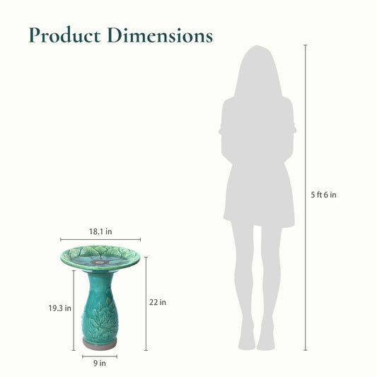 LuxenHome 23 Inch Ceramic Bird Bath for Outside, Elegant Tall Outdoor BirdBath with Floral Embossed Design