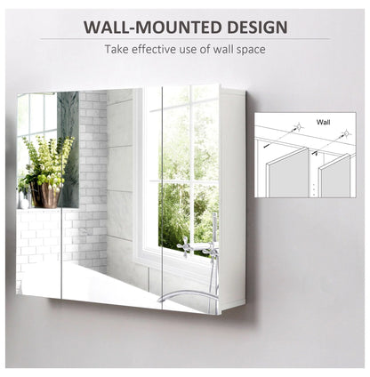 Wall Mounted Mirror Cabinet, Bathroom Medicine Cabinet with Mirror, 3 Doors and Adjustable Shelves, White