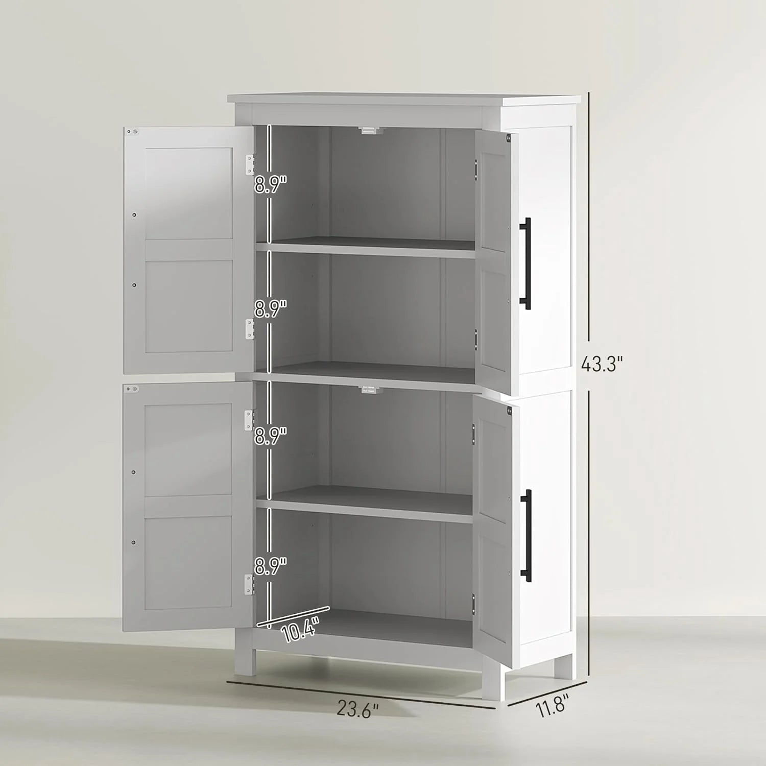 ZIRAV Farmhouse Bathroom Storage Cabinet with 4 Barn Doors, Bathroom Floor Cabinet with 2 Adjustable Shelf, Freestanding Storage Cupboard, White