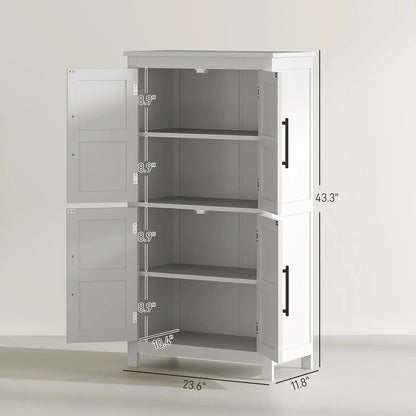 ZIRAV Farmhouse Bathroom Storage Cabinet with 4 Barn Doors, Bathroom Floor Cabinet with 2 Adjustable Shelf, Freestanding Storage Cupboard, White