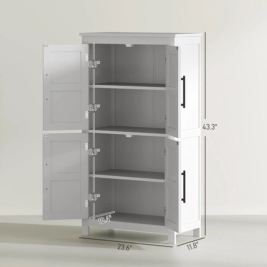 ZIRAV Farmhouse Bathroom Storage Cabinet with 4 Barn Doors, Bathroom Floor Cabinet with 2 Adjustable Shelf, Freestanding Storage Cupboard, White