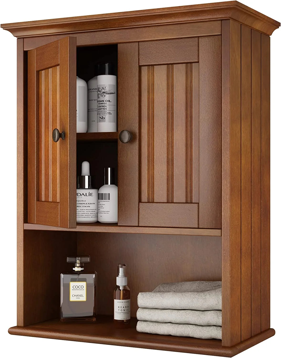 Wood Wall Cabinet, Bathroom Medicine Cabinet Storage with Doors and Adjustable Shelf, Rustic Cabinet Wall Mounted for Bathroom, Living Room, Kitchen, Yellow