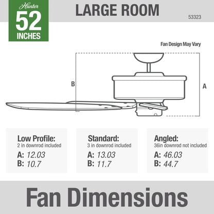 Hunter - Newsome Indoor/Outdoor Ceiling Fan, 52-inch, Premier Bronze, Traditional-style, 3-speed WhisperWind Motor, 53323, for porches, patios, sunrooms, bathrooms