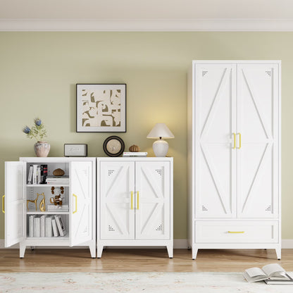 NadooLite 71"H White Metal Storage Cabinet with Adjustable Shelves, 2 Doors & 1 Drawers, Multi-Use Organizer for Garage,Dining,Bath,Laundry,Pantry
