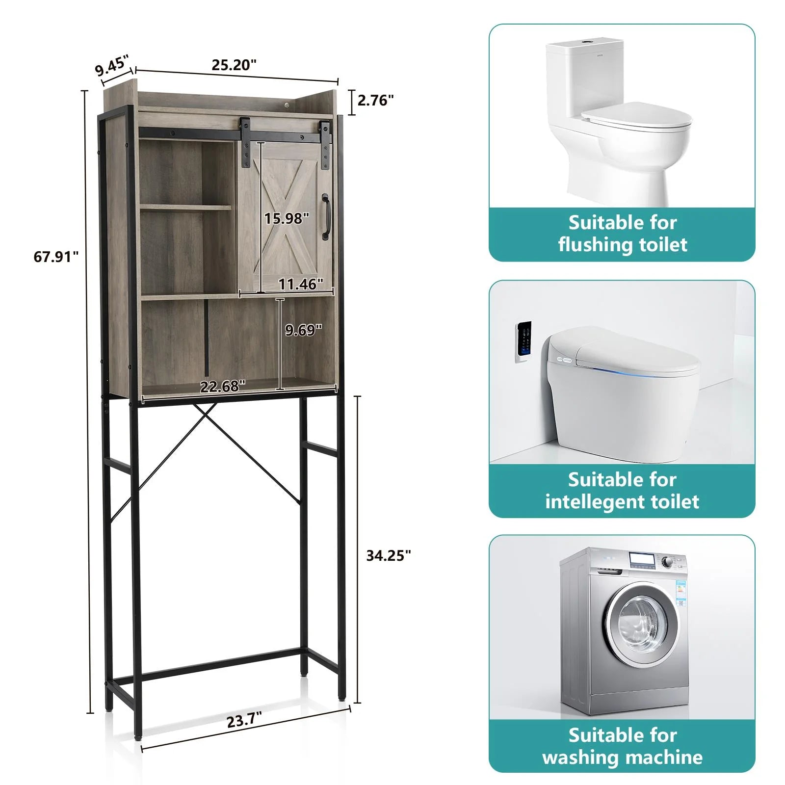 Zimtown Retro Style Over the Toilet Bathroom Storage Space Saver with Cabinet and Open Shelf, Retro Gray