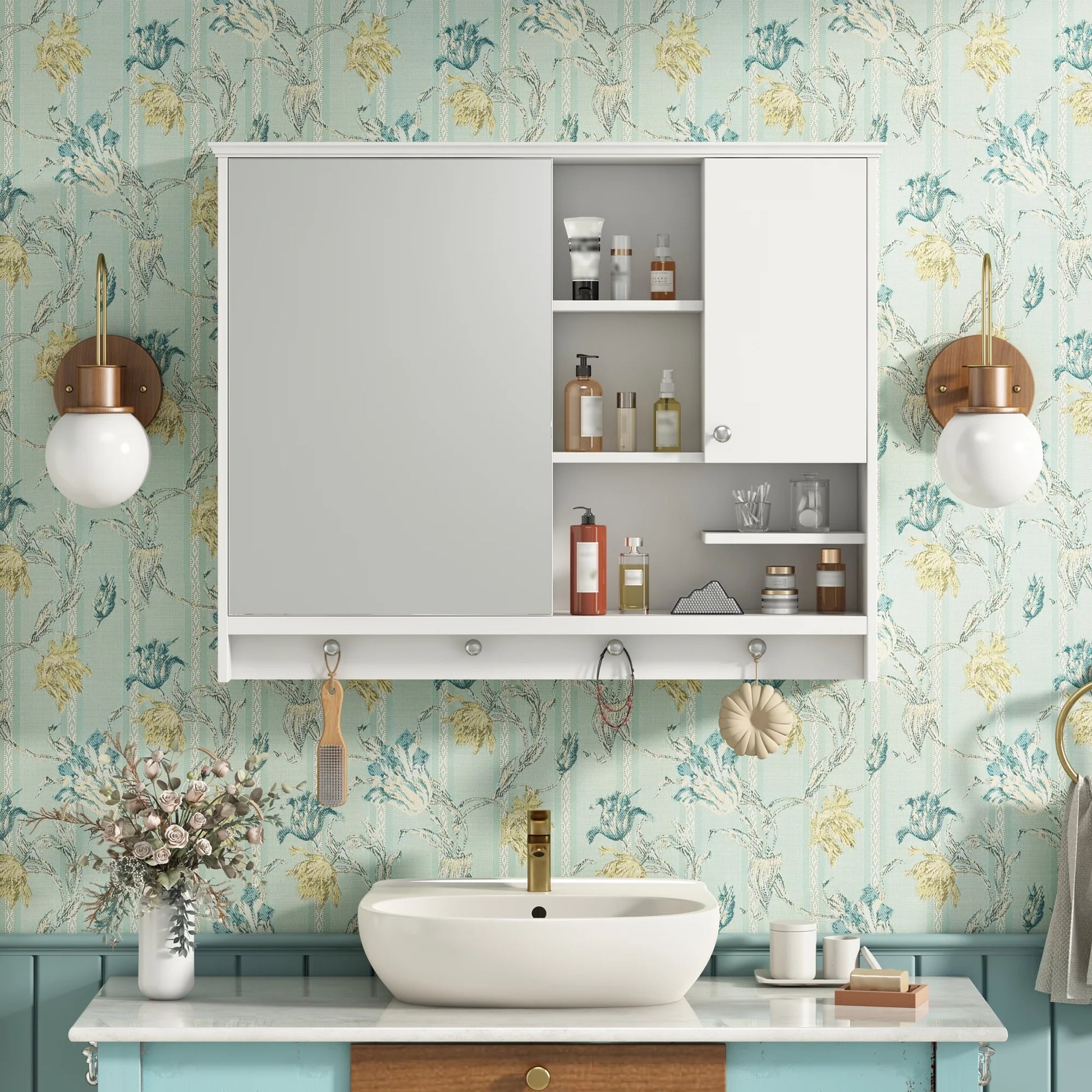 Bathroom Storage Cabinet 36 Inch Wall Mounted Medicine Cabinet, Bathroom Storage Cabinet with Mirror Door and Adjustabl Shelf, Mirror Cabinet for Bathroom,Bathroom Wall Storage