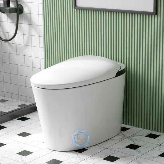 TROPOW Smart Toilet, Auto Flush Smart Toilet, Modern Toilet for Bathroom, Elongated Smart Tankless Toilet with Heated Seat, Foot Sensor Operation, Automatic Flush, LED lights, White