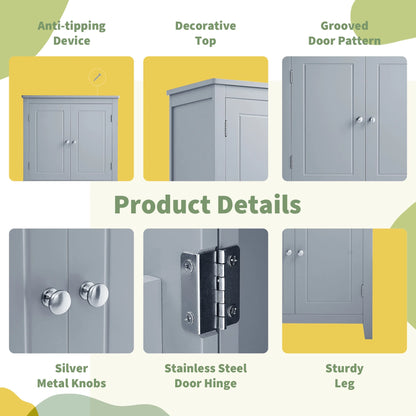 Elegant Bathroom Floor Storage Cabinet, Bathroom Storage Unit, Freestanding Cabinet with 4 Doors