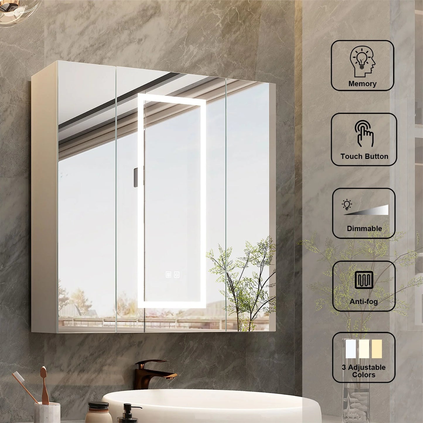 LED Lighted Medicine Cabinet With Mirror Large 3 Doors Medicine Cabinet Bathroom