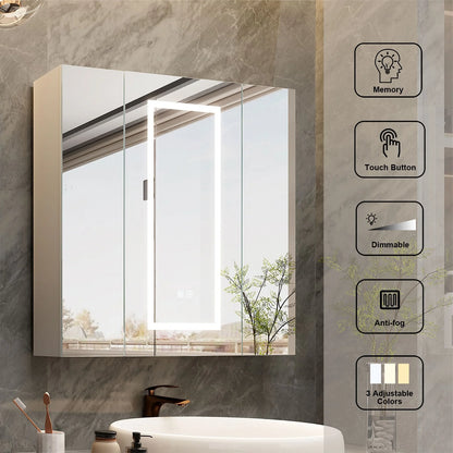 LED Lighted Medicine Cabinet With Mirror Large 3 Doors Medicine Cabinet Bathroom
