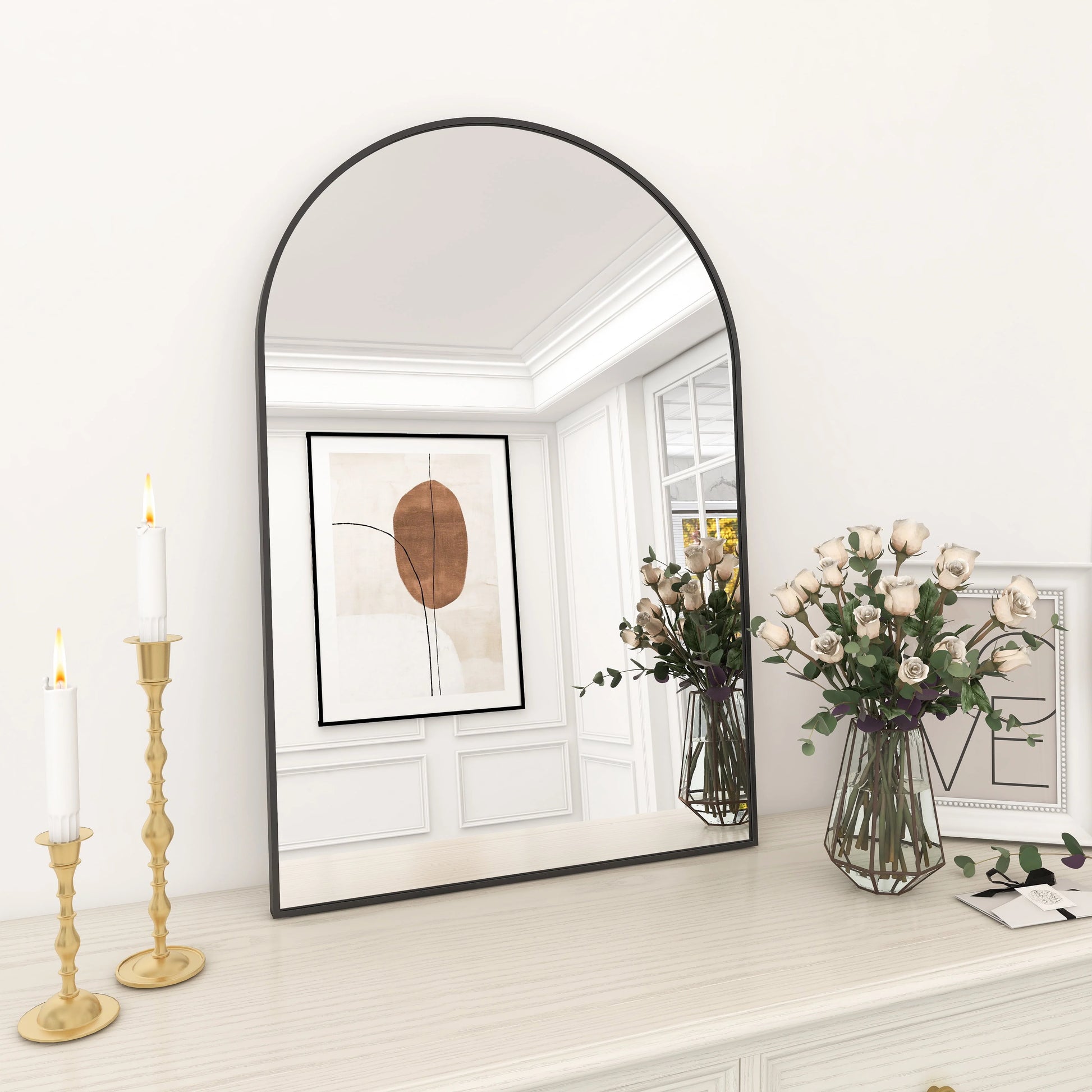GLSLAND Wall Mounted Mirror, 20" x 30" Arch Bathroom Mirror for Wall, Vanity Mirror for Bedroom, Black