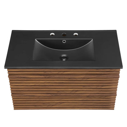 Modway Render 36" Wall-Mount Bathroom Vanity in Walnut Black