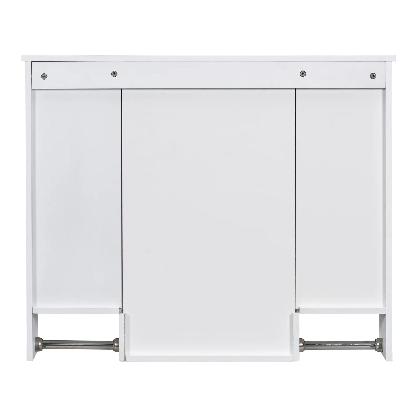 Royard Oaktree Bathroom Medicine Cabinet with Mirror, Bathroom Storage Cabinet with 3 Doors and Open Shelves, Wall Mounted Cabinet Space Saver with Towel Bars, Grey