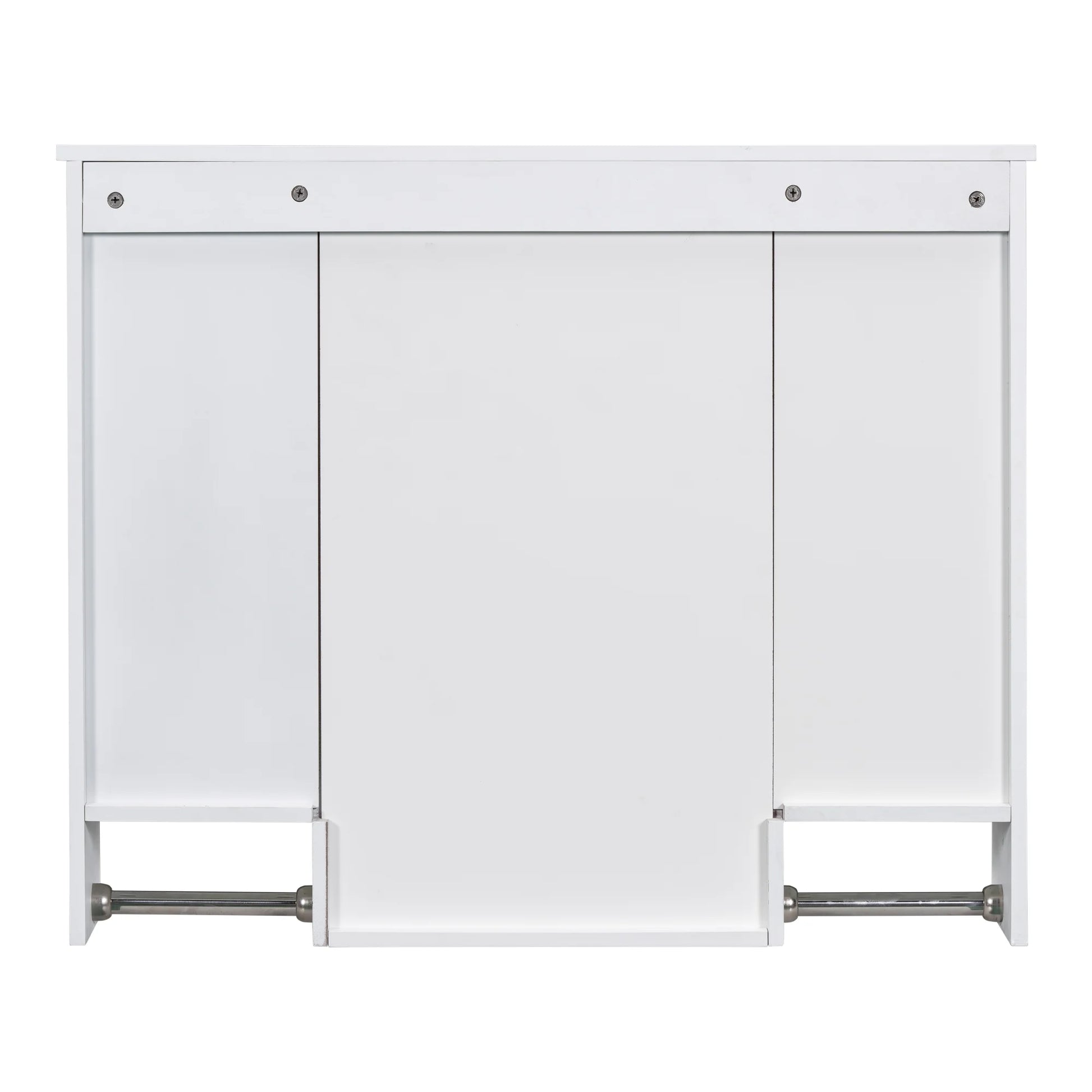 Royard Oaktree Bathroom Medicine Cabinet with Mirror, Bathroom Storage Cabinet with 3 Doors and Open Shelves, Wall Mounted Cabinet Space Saver with Towel Bars, Grey
