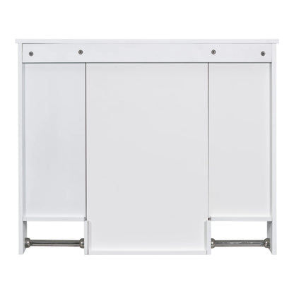 Royard Oaktree Bathroom Medicine Cabinet with Mirror, Bathroom Storage Cabinet with 3 Doors and Open Shelves, Wall Mounted Cabinet Space Saver with Towel Bars, Grey