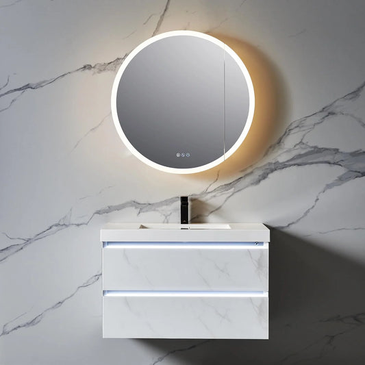 Blossom Regulus 32" LED Medicine Cabinet| Right Hinge| Bathroom Lighted Round Mirror Storage| Defog
