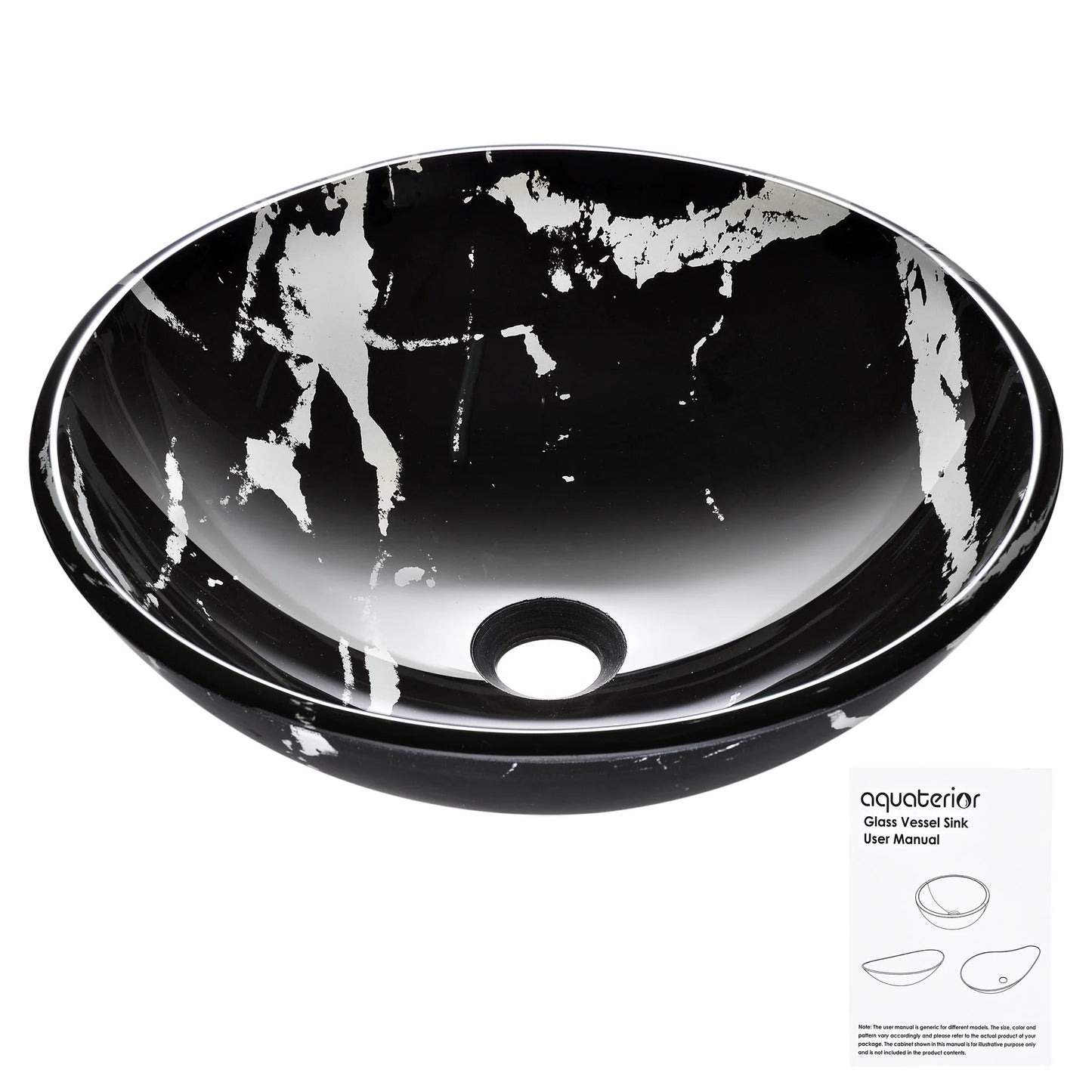 Aquaterior Tempered Glass Round Vessel Sink Artistic Marbling Pattern Above Counter Bathroom Lavatory Vanity Bowl Basin