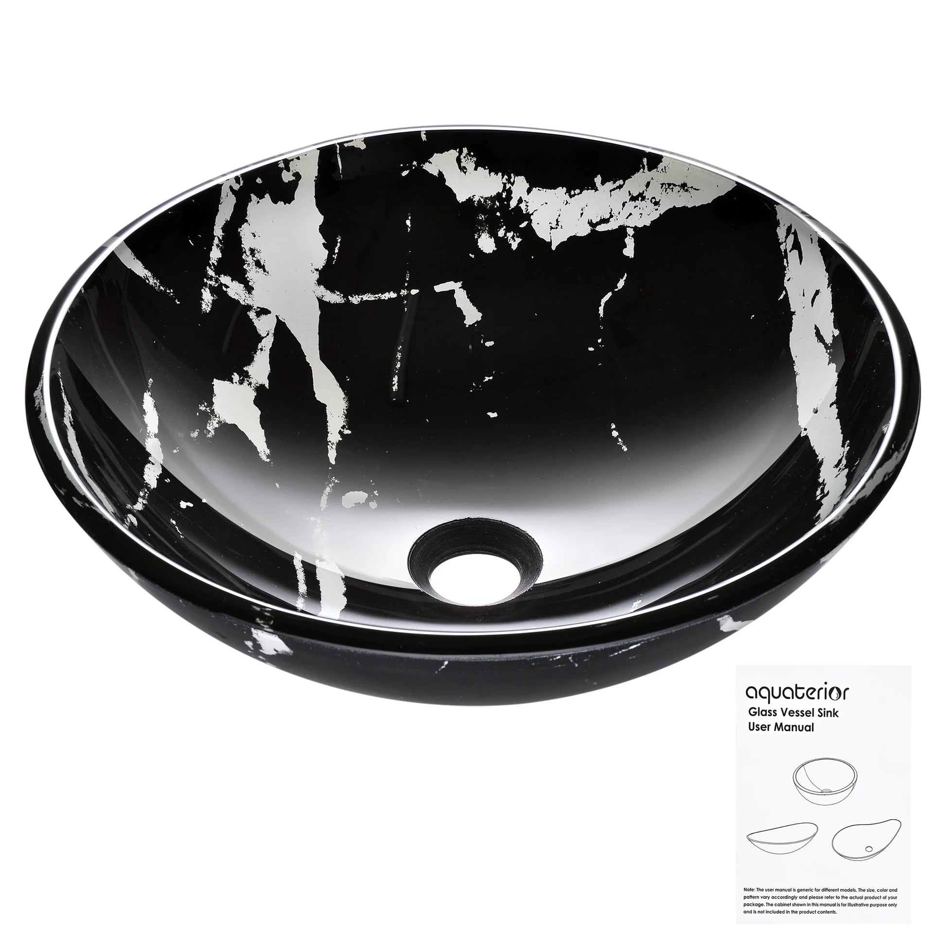 Aquaterior Tempered Glass Round Vessel Sink Artistic Marbling Pattern Above Counter Bathroom Lavatory Vanity Bowl Basin