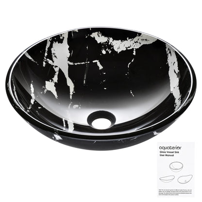 Aquaterior Tempered Glass Round Vessel Sink Artistic Marbling Pattern Above Counter Bathroom Lavatory Vanity Bowl Basin