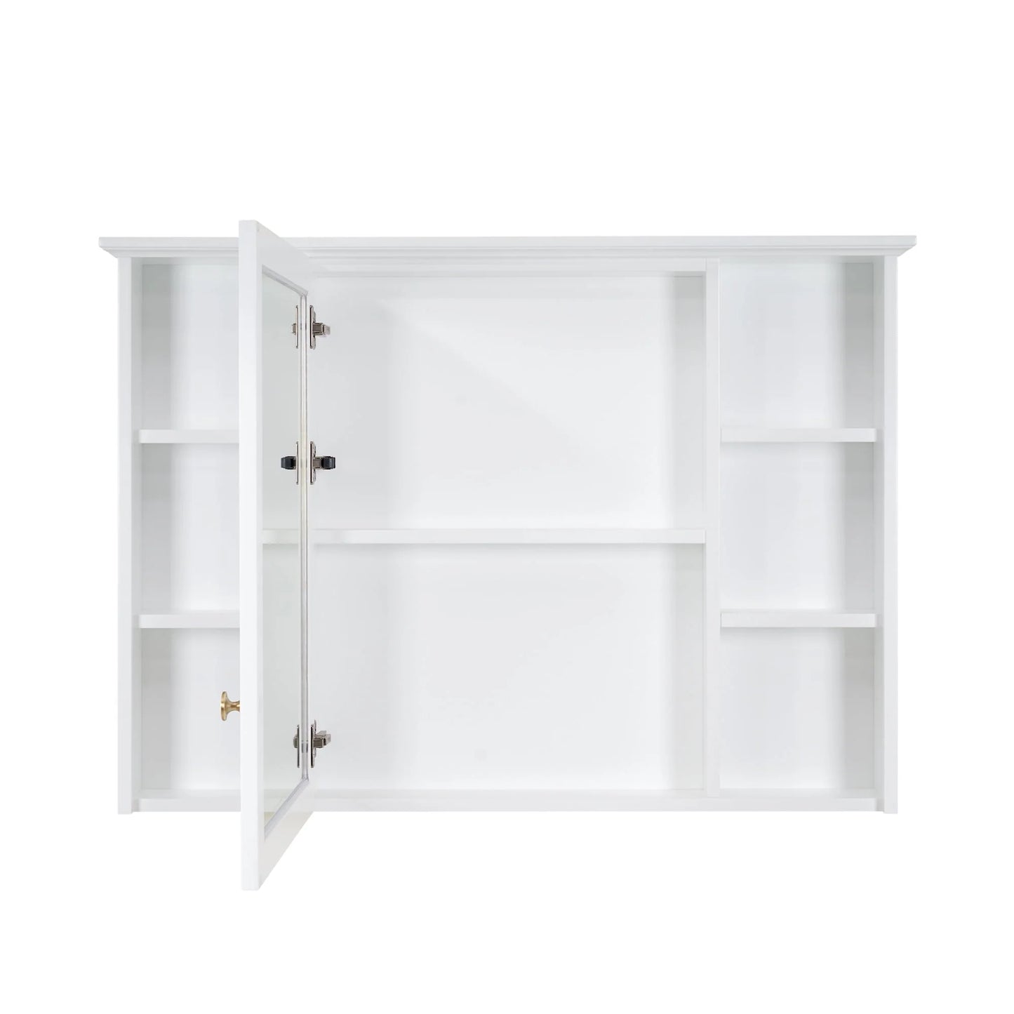 Forclover 42"x 30" Wall Mounted Mirrored Medicine Cabinet for Bathroom, 6 Tier Wood Mirror Cabinet Storage with 1 Soft-close Door, Bathroom Accessory, White