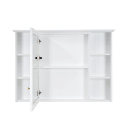 Forclover 42"x 30" Wall Mounted Mirrored Medicine Cabinet for Bathroom, 6 Tier Wood Mirror Cabinet Storage with 1 Soft-close Door, Bathroom Accessory, White