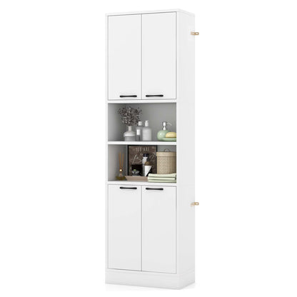 Costway 75" Tall Bathroom Storage Cabinet with 4 Doors & 2 Open Compartments Freestanding White