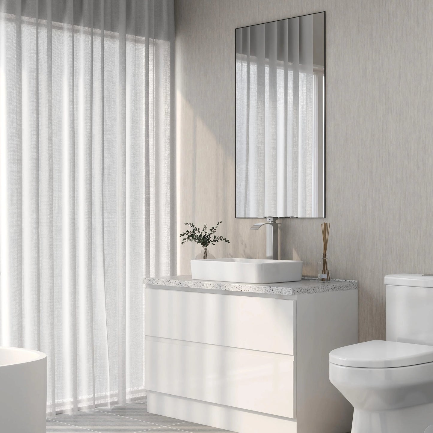 DeerValley DV-1V032 White Ceramic Rectangular Vessel Sink Above Counter White Bathroom Vanity Sink Bathroom Sink Art Basin (19.92'' L x 14'' W x 4.37'' H)