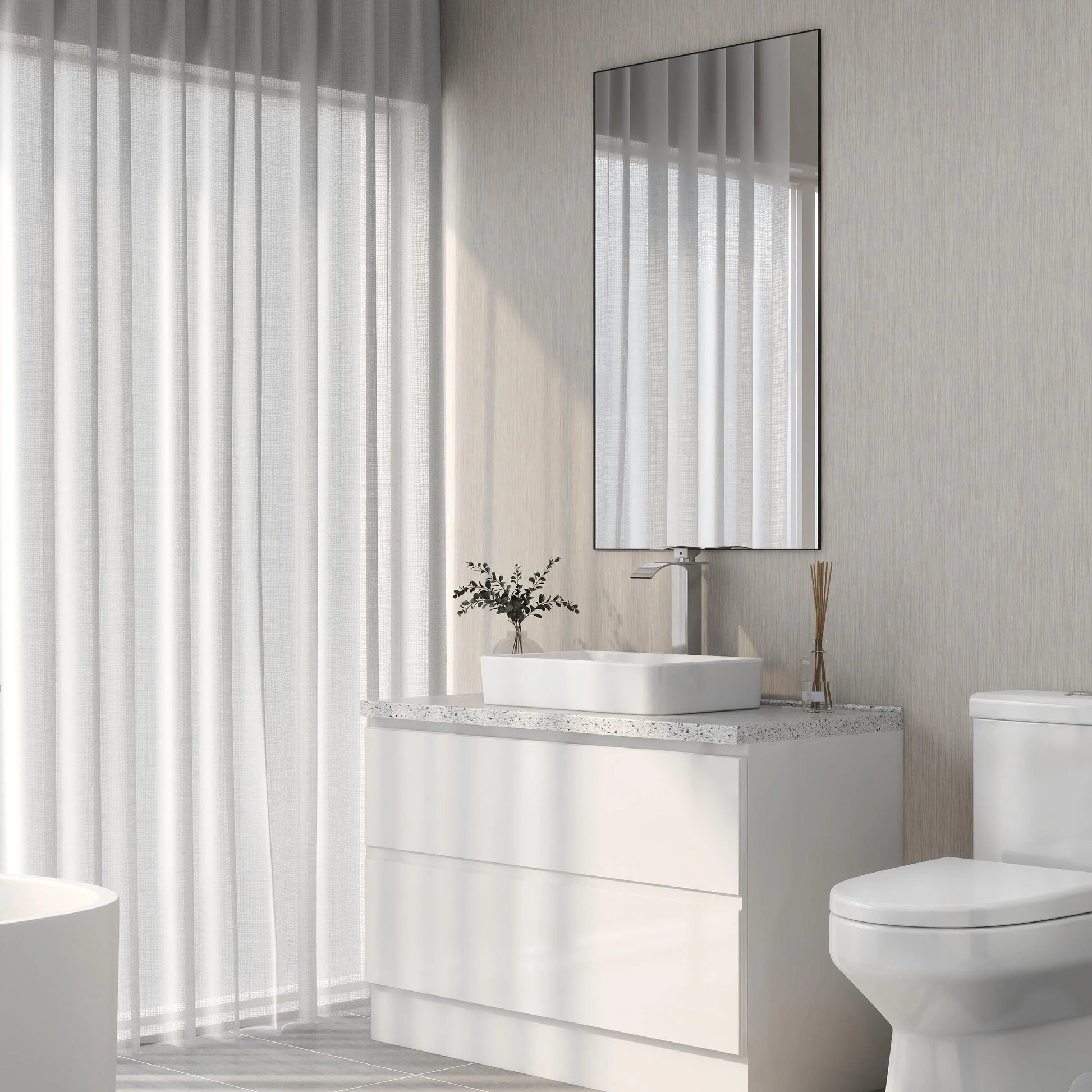 DeerValley DV-1V032 White Ceramic Rectangular Vessel Sink Above Counter White Bathroom Vanity Sink Bathroom Sink Art Basin (19.92'' L x 14'' W x 4.37'' H)