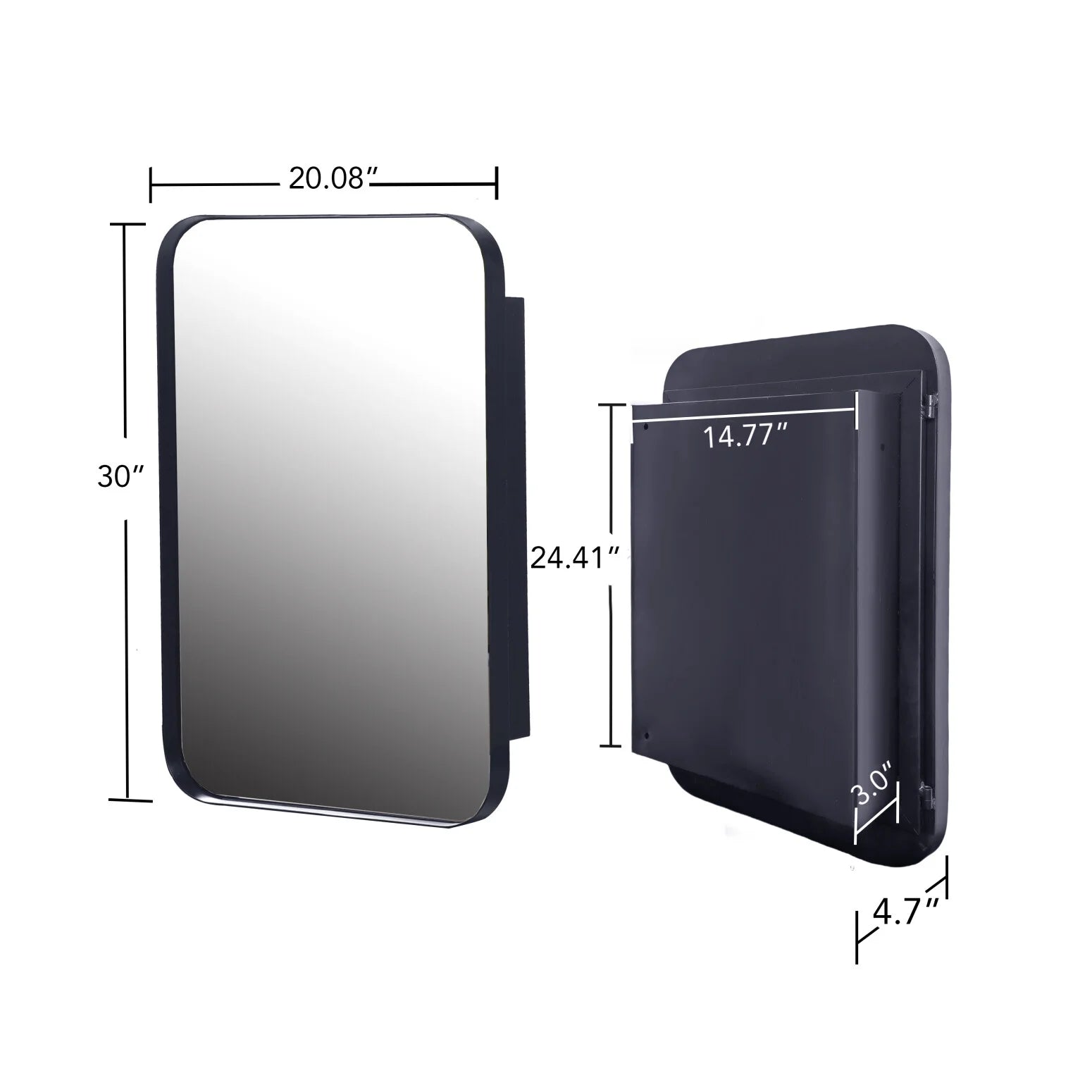 20x30 Inch Recessed Black Metal Medicine Cabinet with Full-Length Mirror - Adjustable Tempered Glass Shelves, Moisture-Resistant Storage, Wall-Mounted Design for Modern & Traditional Bathrooms