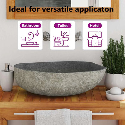 vidaXL Bathroom Basin, Naturally Varied Shape and Color Tone, (17.7"-20.9")x(13.4"-16.1")x4.5"