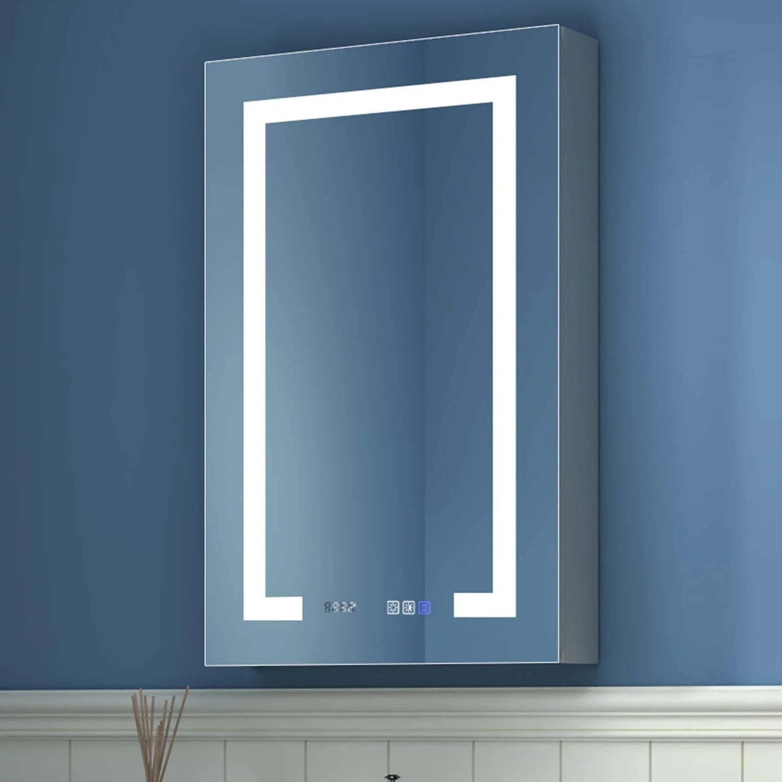 ExBrite LED Lighted Bathroom Medicine Cabinet with Mirror and Shelf,Recessed or Surface Mount,Defog, Stepless Dimming 20"x32" Left-hinged