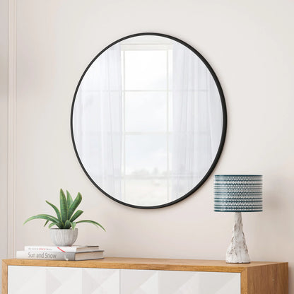 48" Round Mirror, Wall Circle Mirrors with Metal Framed, Circular Vanity Mirror Dressing Mirror for Bathroom, Living Room, Bedroom Wall Decor, Black