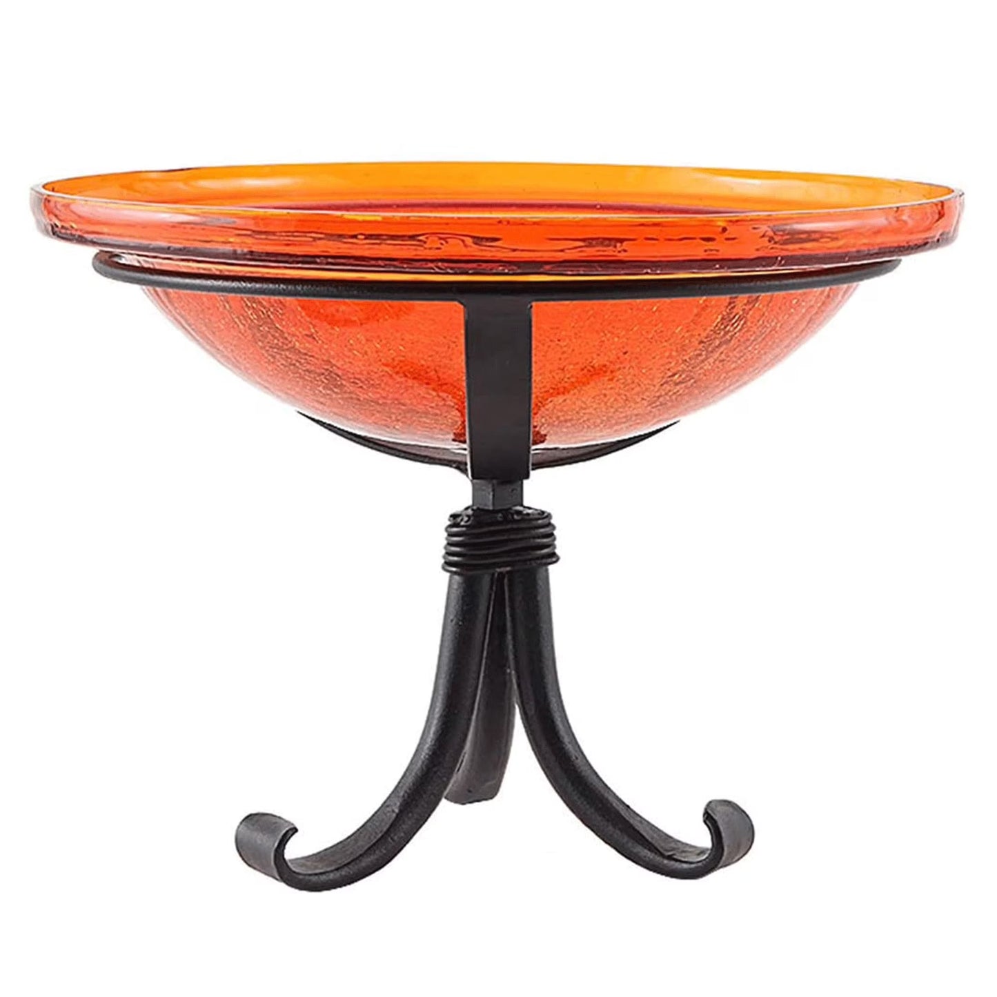 Achla Designs Hand Blown Crackle Glass Garden Birdbath w/ Tripod, Mandarin